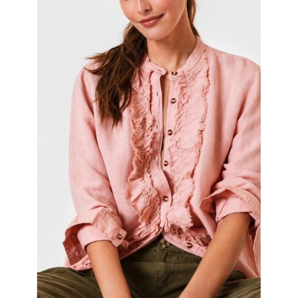 Pilcro Anthropologie Ruffle Button Down Blouse XXSP Pink